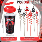 Yungyan 36 Sets Ninja Party Favors Goodie Cups with Lids and Straws for Birthday Decorations Reusable 16oz Plastic Candy Cups Plastic Straws for Birthday Party (Ninja)