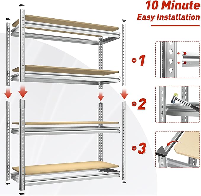 REIBII Storage Shelves Adjustable Metal Shelving 1600LBS Garage Shelves Industrial Metal Shelves 4 T ier Garage Shelving for Kitchen Pantry Closet, Sliver, 11.8" D x 23.6" W x 56.7" H