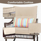 3 Pieces Patio Furniture Set, Outdoor Rocking Chairs Set of 2, Wicker Cushioned Patio Rocker with Side Table for Porch, Garden, Poolside & Deck, Beige
