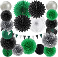 Black Green Silver Football Party-Decorations - 20pcs Soccer Theme Graduation Paper Lanterns Fans,Tissue Pom Poms,Honeycomb Balls,Men Boys Birthday Sports Spring Jungle Baby Shower Decor Burgleda