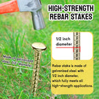 16 Inch Rebar Stakes - 1/2 Inch Diameter Galvanized Steel Ground Anchors - Heavy Duty Plant Support Garden Stake for Speed Bump, Wheel Stop, Tent (20 Pack)