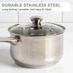 Ecolution Stainless Steel Sauce Pan, Encapsulated Induction Ready Cooking Pot with Glass Lid, Oven Safe, Dishwasher Safe Soup Pot, 3-Quart