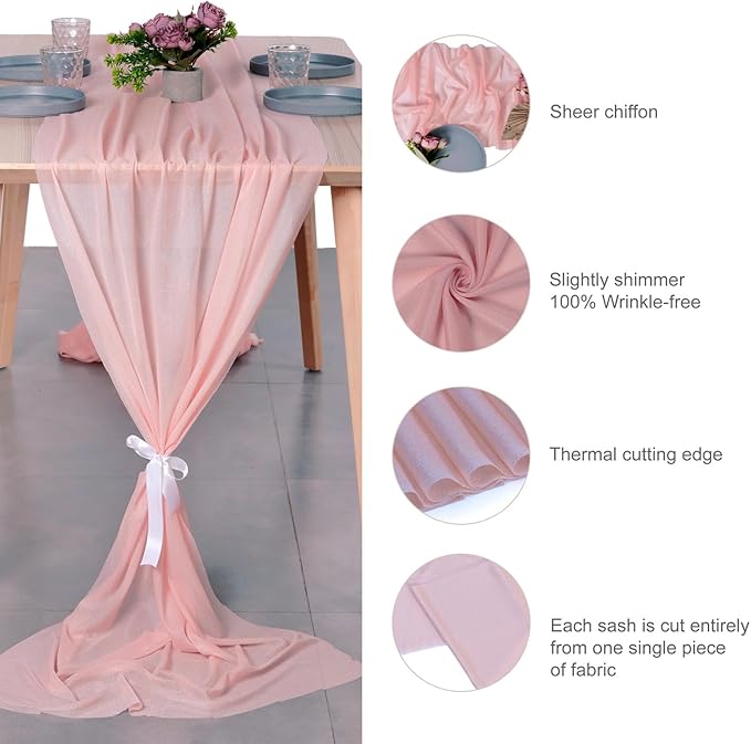 MDS Halloween Chiffon Table Runner - 20 Pack, 29 x 120 Inches, 10ft Each - Sheer Spooky Table Runners for Haunted House Parties, Trick-or-Treat Tables, Witchy Décor, Wedding & Events - Dusty Rose