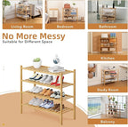 4 Tier Bamboo Shoe Rack Storage Organizer for Closet, Multifunctional Stackable Free Standing Shoe Shelf Organizer for Small Space,Entryway,Hallway,Bathroom 27"x11"x26"(Natural, 4 Tier)
