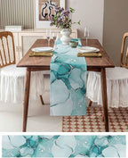 Turquoise Marble Cotton Linen Table Runner for Dining Kitchen, Wedding Outdoor Party Tablerunners Decoration, Nature Marble Crack Country Retro Dresser Scarf Coffee Tablecloth Runners 13x36 Inches