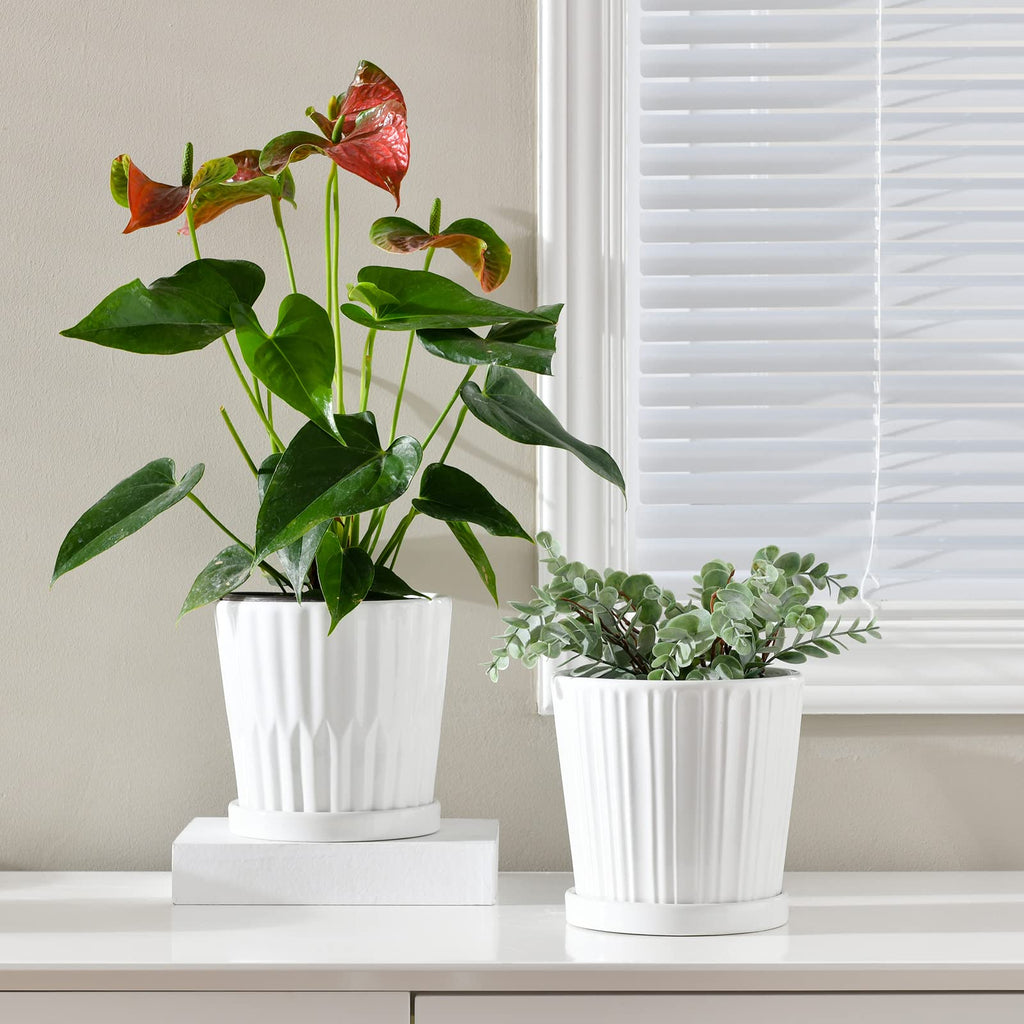White 6 Inch Flower Pots for Plants,Ceramic Planter with Drainage Holes