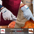 Dowellife Cut Resistant Gloves Food Grade Level 5 Protection, Safety Kitchen Cuts Gloves for Oyster Shucking, Fish Fillet Processing, Mandolin Slicing, Meat Cutting and Wood Carving. (Large-2 Pairs)