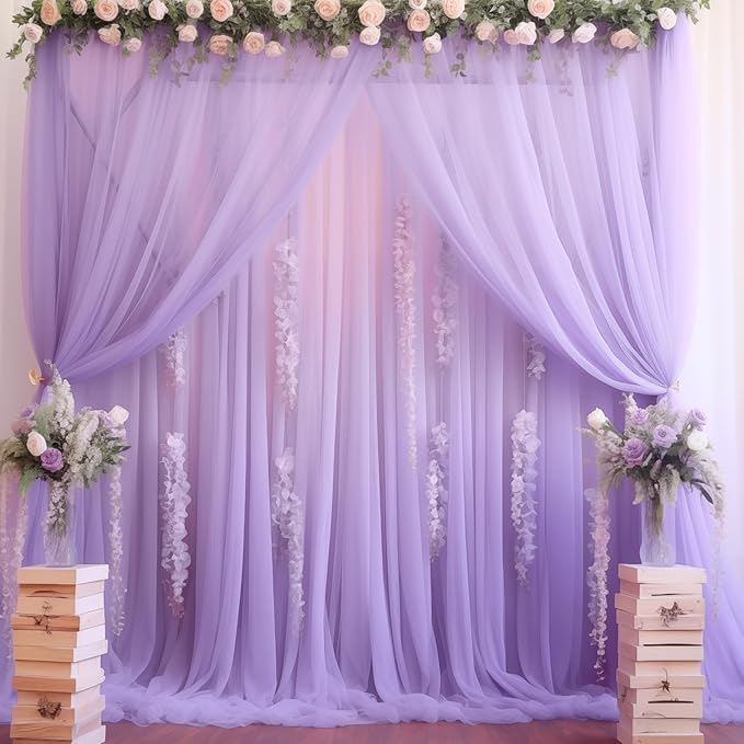 20x10 Purple Tulle Backdrop Curtains for Parties, Sheer Backdrop Curtain Wedding Photo Background Drapes for Baby Shower Photography Birthday Party