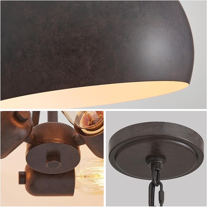 WUZUPS Chandelier Rustic Farmhouse Industrial Round Ceiling Pendant LED Light Fixture with Open Bottom Drum Shade, H 15.7" x W 13.4", Distressed Rust