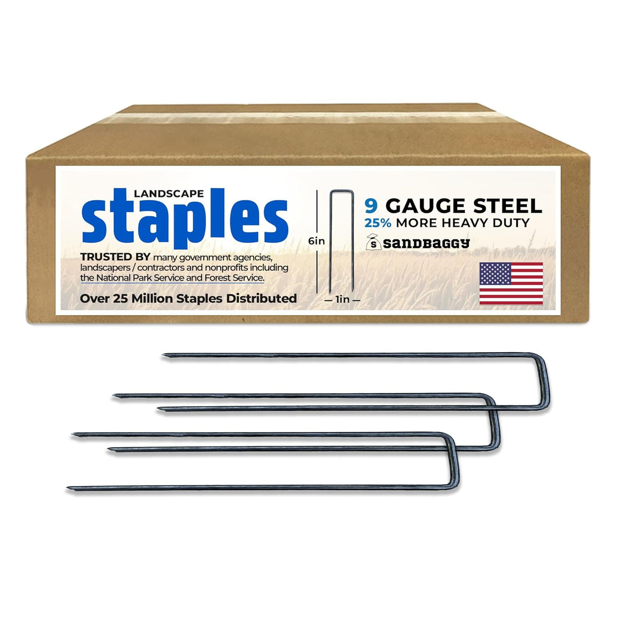Sandbaggy USA Made 6-inch Landscape Staples - Garden Stakes - Landscaping Fabric, Netting, Sod, Artificial Turf (Heavy Duty, 200)