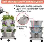 Vertical Planter 3 Tier Stackable Planters Garden Planters Strawberry Herb Flower and Vegetable Planter Indoor Outdoor Gardening Pots with Removable Wheels and Tools 2-Pack
