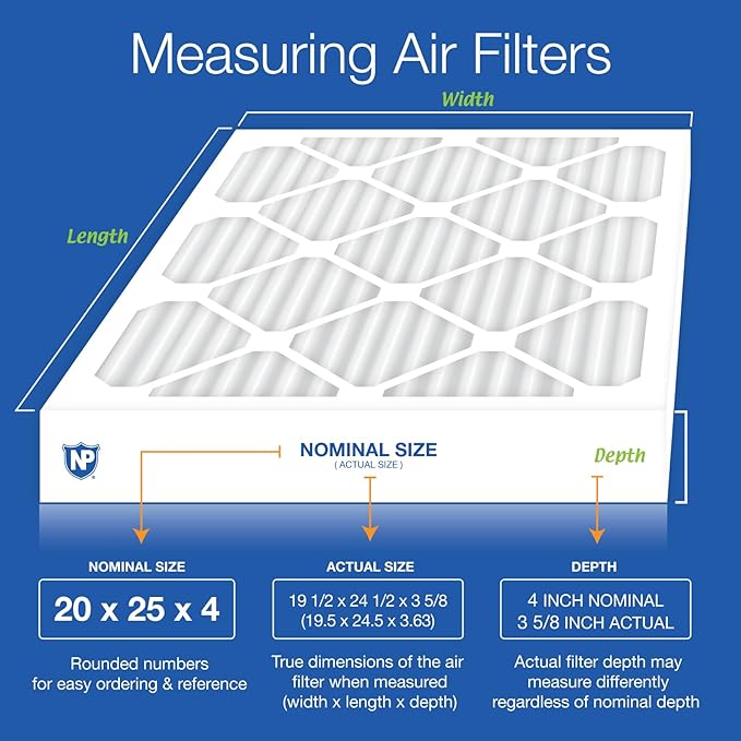 Nordic Pure 20x25x4 (Actual Size: 19 1/2 x 24 1/2 x 3 5/8) Pleated MERV 12 Air Filter 1 Pack
