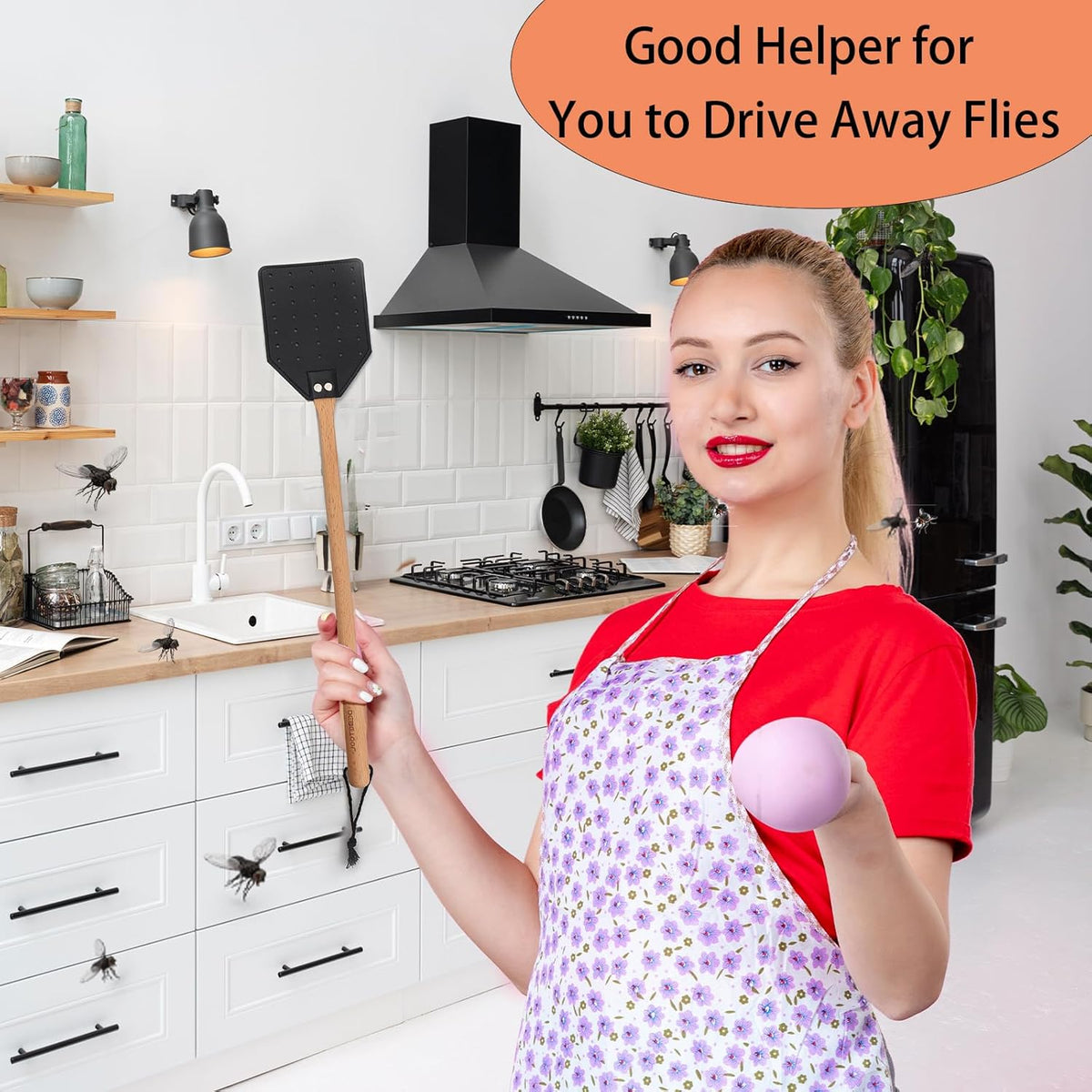 Indoor Leather Fly Swatter - 2 Pack Long Handle Heavy Duty Fly Swatter with Hanging Rope, Wood Fly Swatter Manual for Kitchen/Home Indoor and Outdoor Flies