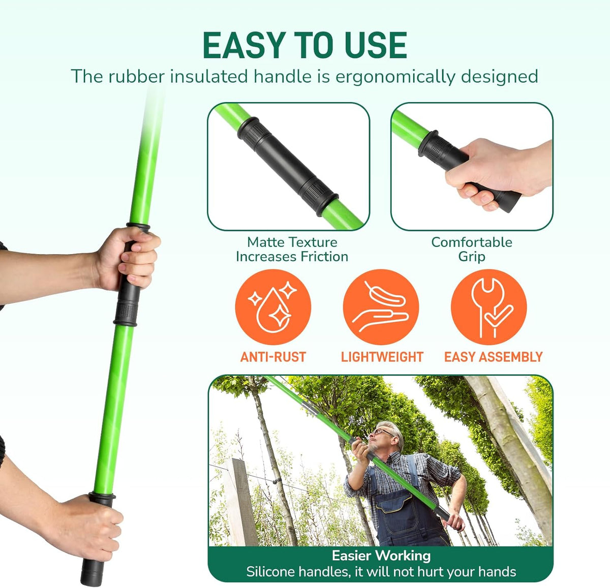 Outvita Manual Pole Saw, 30 Feet Extendable Tree Pruner with Knives and Storage Pocket, Sharp Steel Blade and Scissors High Branches Trimming for Pruning Palms and Shrubs(Green)