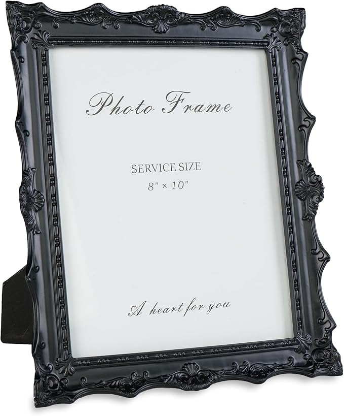 Cuspin 8x10 Black Picture Frame, Handcrafted Resin Frame with Exquisite Carved Details & Glass Front, Vintage Antique Design for Wall Hanging or Tabletop Display, Home Decor