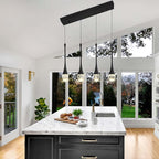 Dining Room Light Fixture 4-Light Black Kitchen Island Lighting Industrial Linear Crystal Chandeliers for Dining Room Pendant Light Fixture for Living Room Hallway Bedroom
