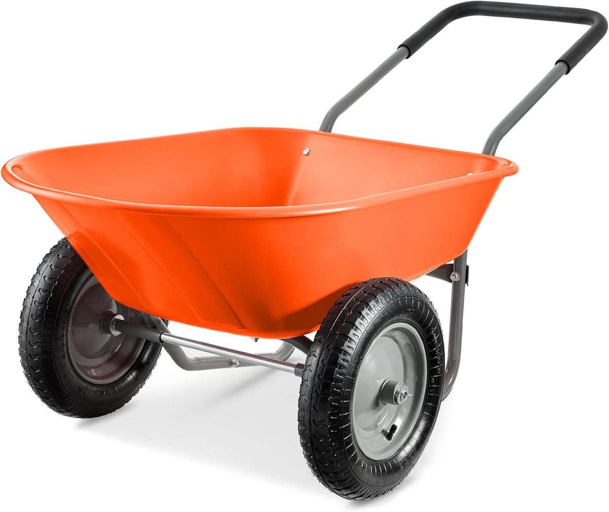Best Choice Products Dual-Wheel Home Utility Yard Wheelbarrow Garden Cart w/Built-in Stand for Lawn, Gardening, Construction - Orange