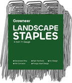 GROWNEER 4 Inch 50 Pack Landscape Staples Heavy Duty 11 Gauge Galvanized Steel Garden Stakes Staples Securing Pegs for Securing Weed Fabric Landscape Fabric Netting Ground Sheets and Fleece