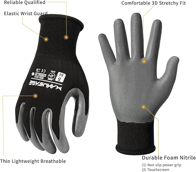 MANUSAGE Safety Work Gloves - Protective Glove for Men & Women - Ultrathin Hand Protection - For Construction, Gardening, Landscaping - Orange - Size XL - 6 Pairs