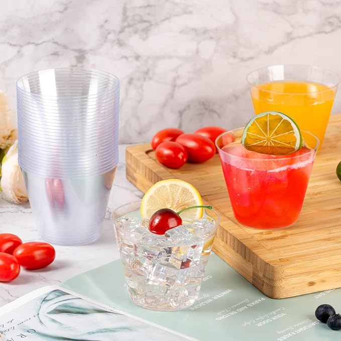 Goodluck 100PCS 9oz Clear Plastic Cups for Party, Disposable Clear Cups, Plastic Cocktail Glasses for Wedding Thanksgiving, Christmas, and