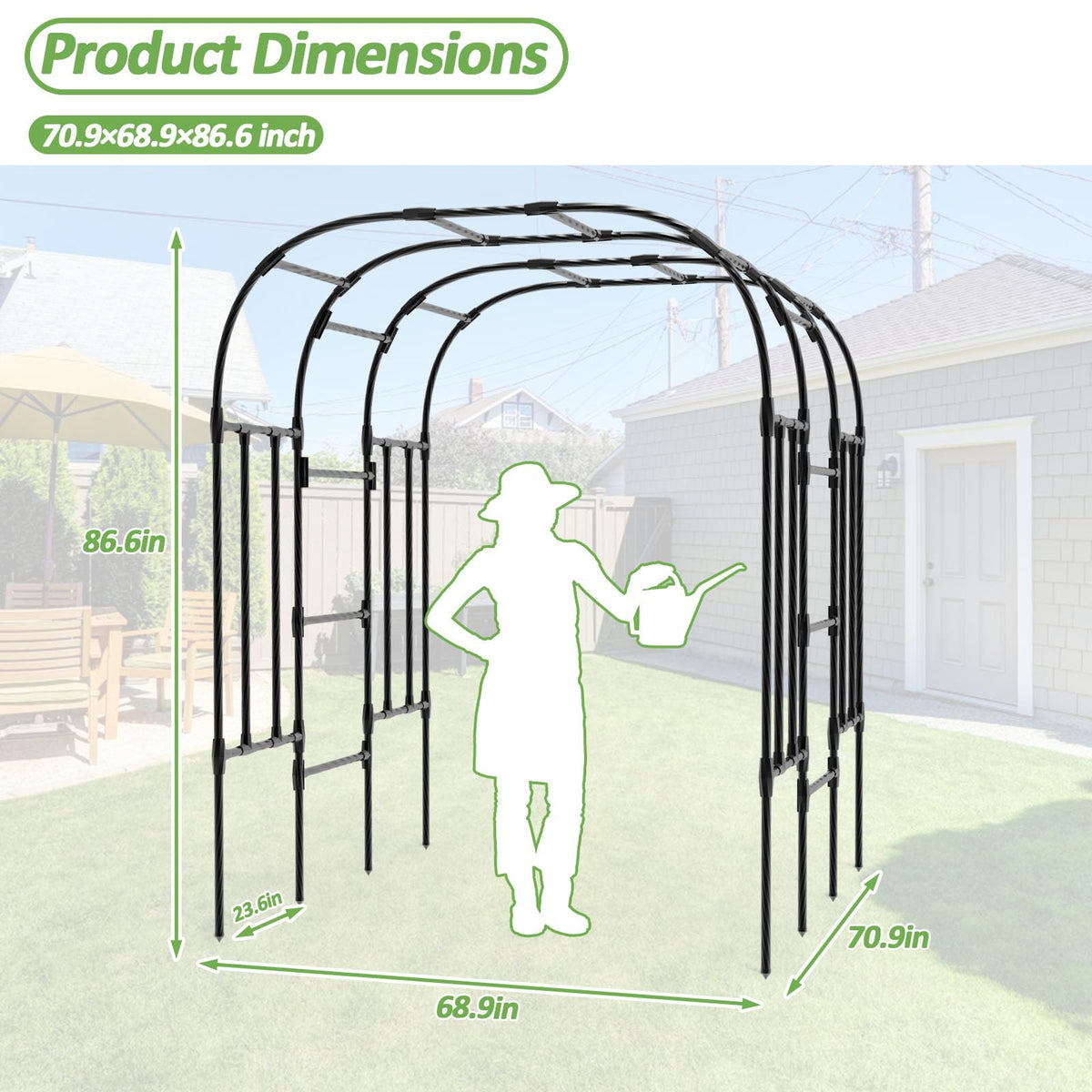 Trellume Garden Arch Trellis - 69" L*71" W*87" H, Rust-Proof Grape Trellis with Thickened Steel 20MM Pipe, Garden Arch Trellis for Climbing Plants Outdoor, Tunnel Trellis for Cucumber, Pumpkin, Melon