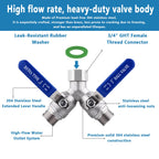 SNUTUYA 304 Stainless Steel Garden Hose Splitter 2 Way Heavy Duty, Full Flow Y Valve Water Hose Splitter With Long Handle, Lead-free，3/4" GHT Thread