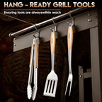 TIVOLI 3PCS Grilling Accessories, Heavy Duty BBQ Tool Set with Stainless Steel Spatula, Tongs, Fork, Wood Handles Barbecue Utensils Kit for Outdoor, Perfect Grill Gifts for Dad Men