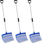Lasnten 3 Sets Blue Manure Fork with Long Metal Handle Pitch Fork Manure Rake Heavy Duty Muck Rake for Gardening Horse Stall Stable Grass Hay Cleaning Farm Work(D Shaped Grip)