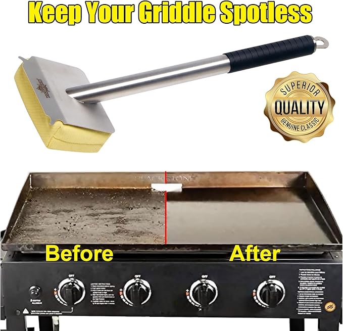 Grill Brush Bristle Free,BBQ Replaceable Scraper Cleaning Head,Safe Grill Accessories for Cast Iron Grates/Porcelain/Weber Gas/Charcoal Grill,Grill Brush for Outdoor Grill-Yellow