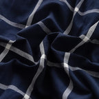 FACE TWO FACE Bedding Duvet Cover Set 3 Pieces 100% Washed Cotton Duvet Cover Linen Like Textured Breathable Durable Soft Comfy (King, Dark Blue Grid)