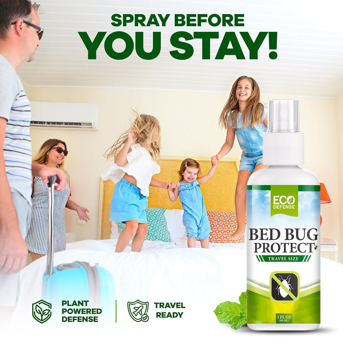 Eco Defense Bed Bug Spray Travel Size - TSA Approved 3 oz – Travel Essentials for Hotel, Cruise, Vacations - with Natural Essential Oils