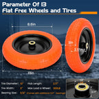 13" Flat Free Wheels Replacement for GOR Garden Cart Tires and Wheels, 4.00-6 Solid Tires and Wheels with 5/8"Bearings, 13" No Flat Wheels for GOR Garden Carts/Hand Trucks/Garden Carts（Orange）