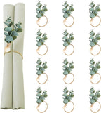 Defined Deco Napkin Rings Set of 12, Rustic Farmhouse, Boho Green Leaf Napkin Rings for Spring Summer, Thanksgiving Christmas,