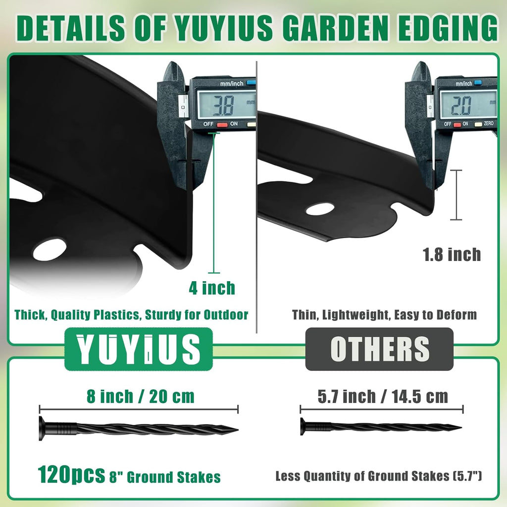 Landscape Edging - 80FT 4IN Garden Edging Border with 120 Stakes, No Dig Lawn Edging for Landscaping for Garden Bed, Yard, 0.15" Thick Flower Bed Border Edging with Connector for Outdoor