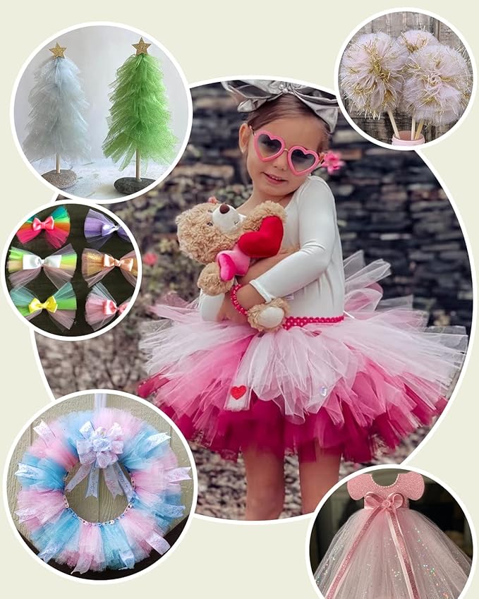 Glitter Tulle Fabric Rolls, 6 Inch 50 Yards (150ft) Sparkling Spool Ribbon Sequin Netting for Tutu Skirt Gift Wrapping Wedding Party Decoration (White)