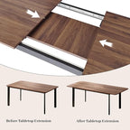 63"- 78.7" Extendable Dining Table, Modern Kitchen Table, Thickened Expandable MDF Wooden Table with Metal Legs for Dining Room, Kitchen, Home