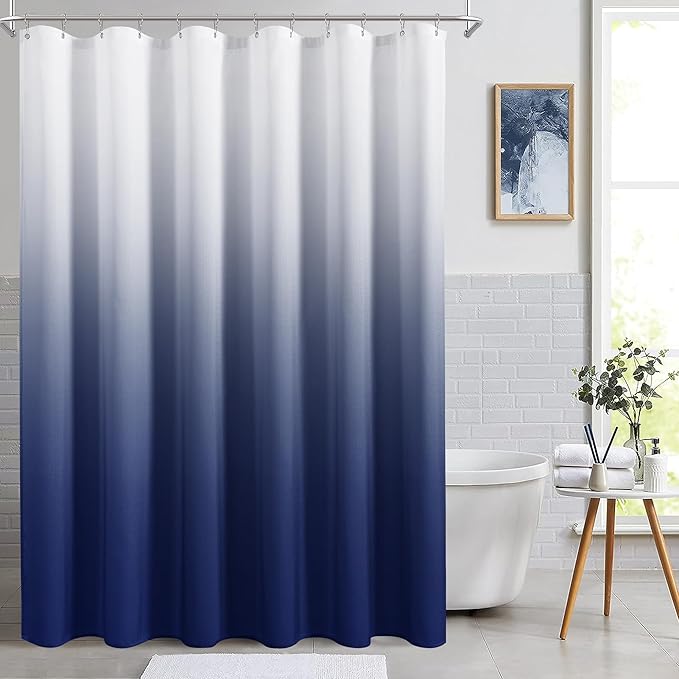 Naturoom Classic Blue Shower Curtains for Bathroom,Ombre Cloth Fabric Shower Curtain Set with 12 Hooks Denim Blue Bathroom Decor 72 x 72