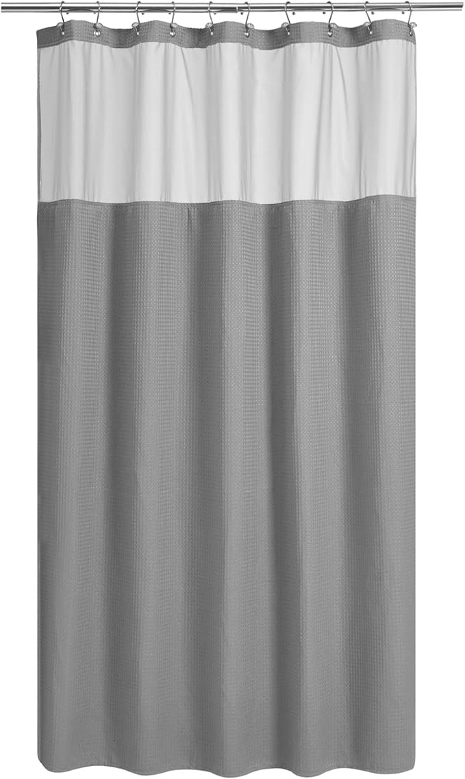 N&Y HOME 60 Inch Waffle Weave Shower Curtain with Snap-in Fabric Liner & 12 Metal Hooks Set - 60" x 72" Shower Stall Size, Hotel Style & Mesh Top Window, Machine Washable - Gray, 60x72