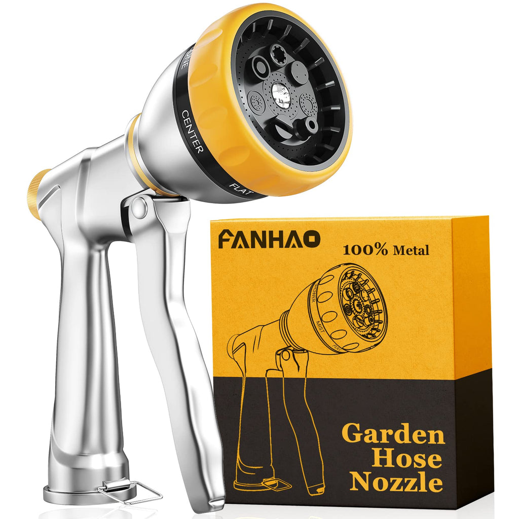 FANHAO Metal Garden Hose Nozzle Heavy Duty, 7 Adjustable Spray Patterns