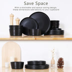 Herogo 12 Pieces Stoneware Dinnerware Set, Service for 4, Dinner Plates and Bowls Sets, Double Reactive Glaze Dishes Set for Kitchen, Scratch Resistant, Dishwasher Safe, Matte Black