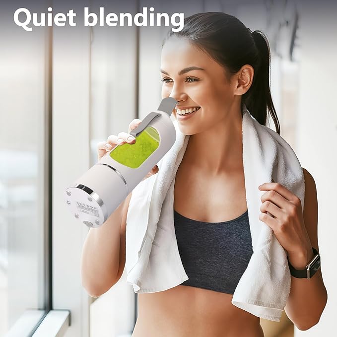 Portable Personal Blender, USB Rechargeable for Smoothie Shakes, with 12 Stainless Steel Blades & 16 Oz/450ML Cup and Extra Handle Lid, for Travel Sports Gym (White)