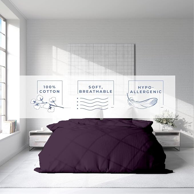 Kotton Culture 1 Pc California King Size Duvet Cover Only -100% Egyptian Cotton Sateen 600 Thread Count Ultra Soft Premium Durable Comforter Cover Zipper Closure & Corner Ties (Plum,104"x98")