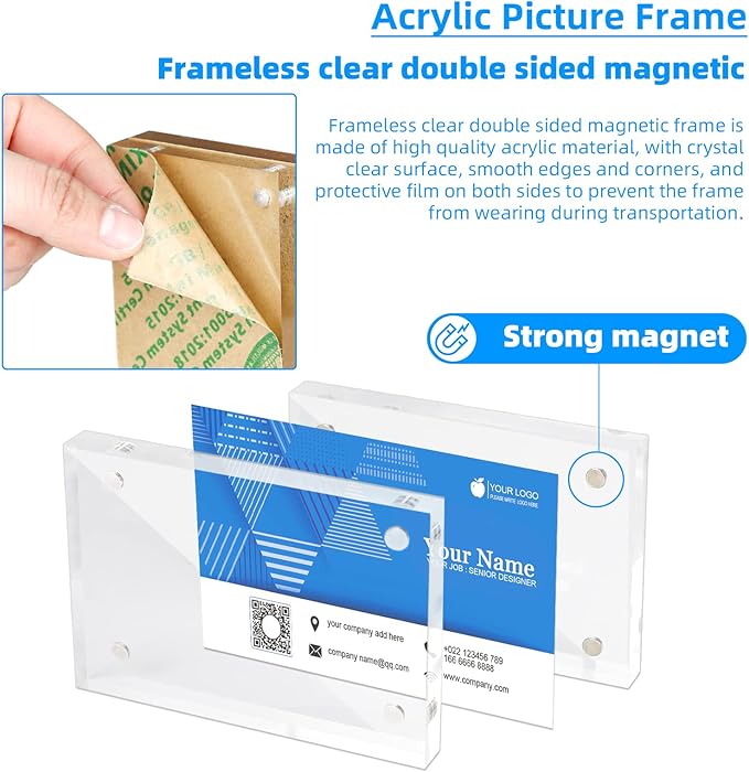 Acrylic Picture Frame 2.5 x 3.5 Clear Acrylic Business Card Frame Double Sided Frameless Magnetic Photo Frames Block Desktop Display Stand for School Office Home Decoration 20mm Thick