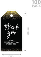 Andaz Press 100-Pack Thank You for Celebrating with Us Favor Tags Gold Glitter with Black Cardstock Gift Tags with Bakers Twine for Wedding Baby Shower Bridal Shower Party Favors 2 x 3.75-Inches
