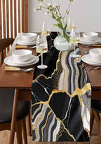 Geometric Black Marble Cotton Linen Table Runner for Dining Kitchen, Wedding Outdoor Party Tablerunners Decoration, Farm Marble Liquid Ripple Abstract Dresser Scarf Coffee Tablecloth Runners 13''x72''