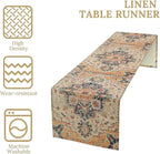 Bohemia Orange Table Runner, Rustic Farmhouse Vintage Geometric Floral Print Table Cover for Home Kitchen Dining Table Party Decor, 13x108inch