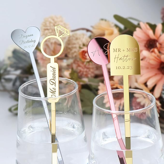 20Pcs Personalized Acrylic Stir Sticks,Custom Cocktail Swizzle Sticks Bar Drinks Mixing Rod for Coffee Whiskey Beverage,Perfect for Wedding,Birthday,Bachelorette,Bridal or Baby Shower,Corporate Event