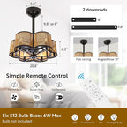 Ceiling Fans with 6-Bulb Lights and Remote, Flower Shaped Ceiling Light with 6 Adjustable Speed and for Bedroom, Kitchen and Living Room, Rattan Shade
