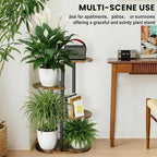 Korrie Home Tiered Plant Stand Indoor, Tall 4 Tier 5 Potted Wooden Plant Shelf for Multiple Flower Plants, Multi Corner Metal Plant Holder Indoor for Patio Garden Patent Design Living Room Balcony Bedroom, Rustic Brown