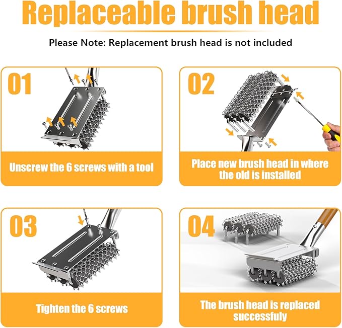Replacement Brush Head for Bristle Free Grill Brush–304 Stainless Steel Mesh+Safe Silicone Sponge Spinning Design Full-Angle Clean, Sturdy/Heat Resistant, Compatible with HOUSE AGAIN Grill Clean-3pcs